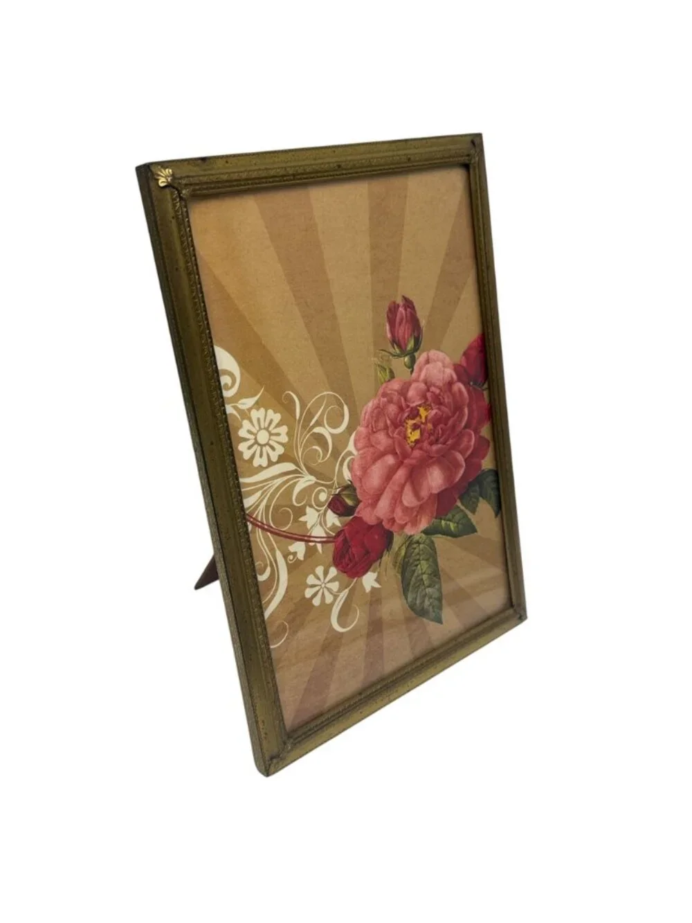 Vintage Gold Metal Picture Frame Tabletop Easel Back 7x10 Photo Regency